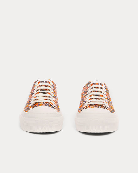 Burberry Monogram Print Linen Cotton Canvas Bright Orange Low Top Sneakers - 3