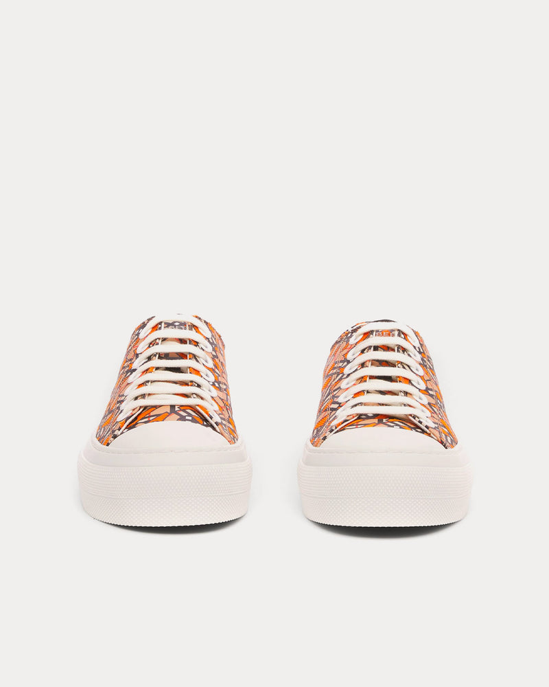 Burberry Monogram Print Linen Cotton Canvas Bright Orange Low Top Sneakers - 3