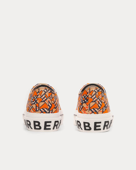 Burberry Monogram Print Linen Cotton Canvas Bright Orange Low Top Sneakers - 4