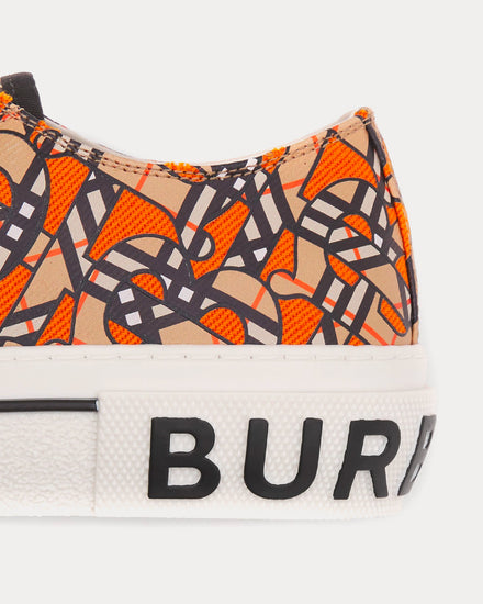 Burberry Monogram Print Linen Cotton Canvas Bright Orange Low Top Sneakers - 5