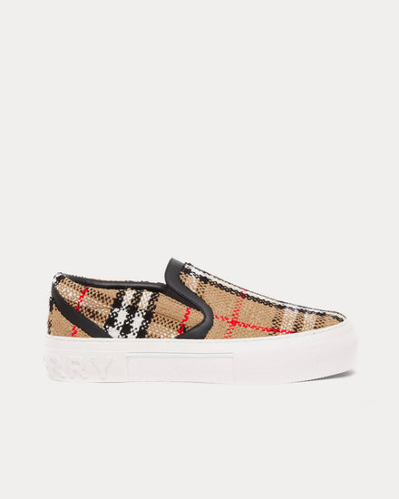Burberry Vintage Check Cotton Wool Blend  Archive Beige Slip On Sneakers - 1