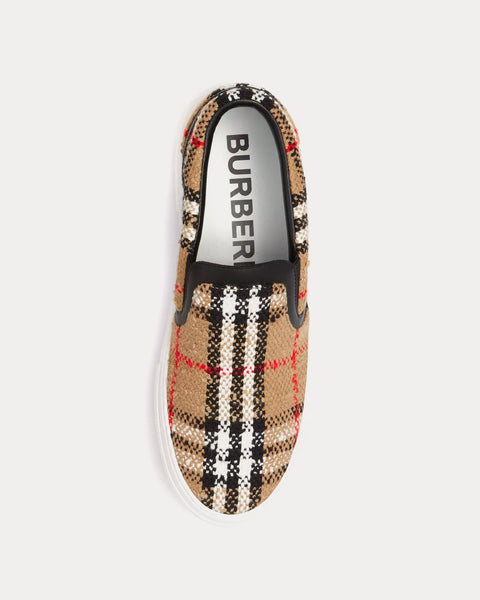 Vintage Check Cotton Wool Blend  Archive Beige Slip On Sneakers