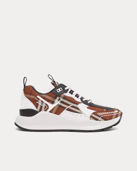 Vintage Check Cotton & Leather Dark Birch Brown Low Top Sneakers