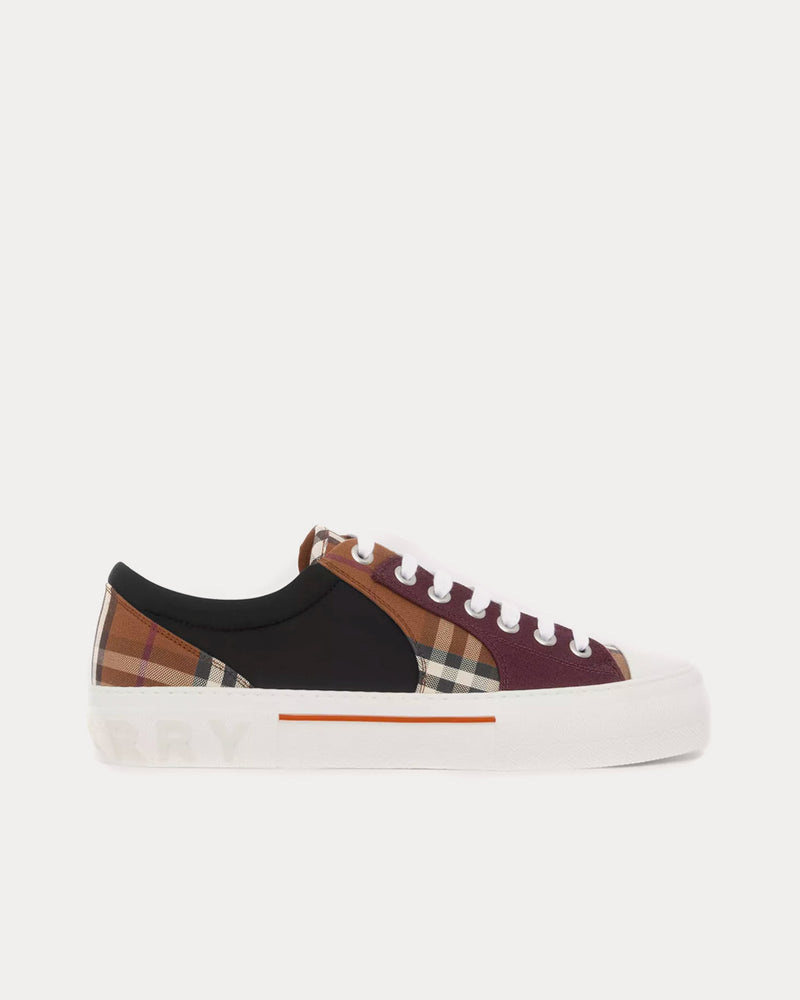 Burberry Vintage Check Cotton & Neoprene Dark Birch Brown Low Top Sneakers - 1