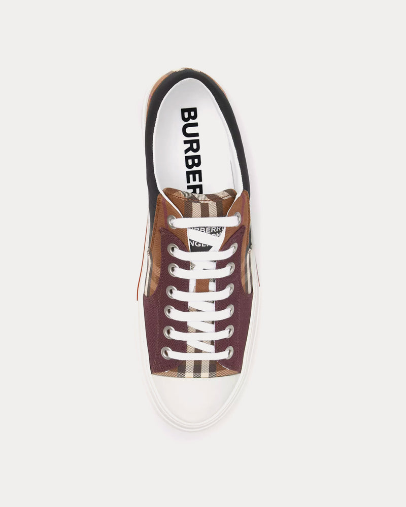 Burberry Vintage Check Cotton & Neoprene Dark Birch Brown Low Top Sneakers - 2