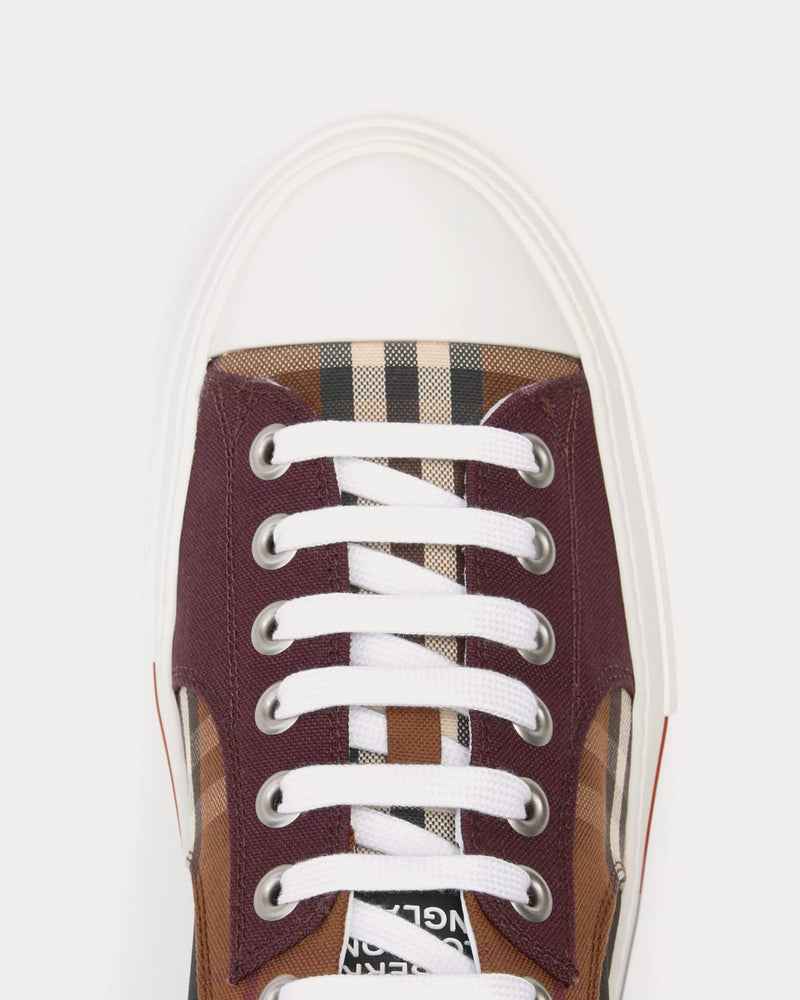 Burberry Vintage Check Cotton & Neoprene Dark Birch Brown Low Top Sneakers - 4