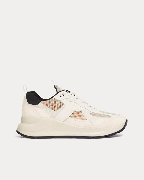 Logo Print Leather, Suede & Check Mesh Archive Beige / White Low Top Sneakers