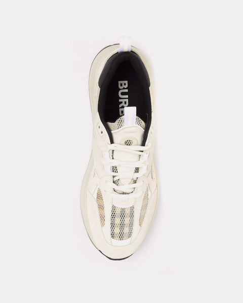 Logo Print Leather, Suede & Check Mesh Archive Beige / White Low Top Sneakers