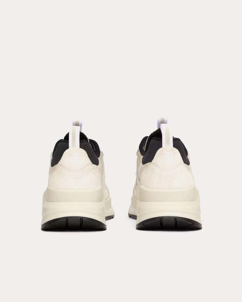 Burberry Logo Print Leather, Suede & Check Mesh Archive Beige / White Low Top Sneakers - 4
