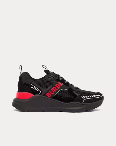 Logo Print Suede & Mesh Black / Bright Red Low Top Sneakers