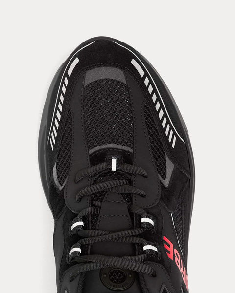 Logo Print Suede & Mesh Black / Bright Red Low Top Sneakers