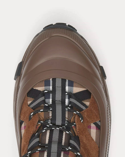 Burberry Arthur Check Cotton, Suede & Leather Birch Brown Low Top Sneakers - 5