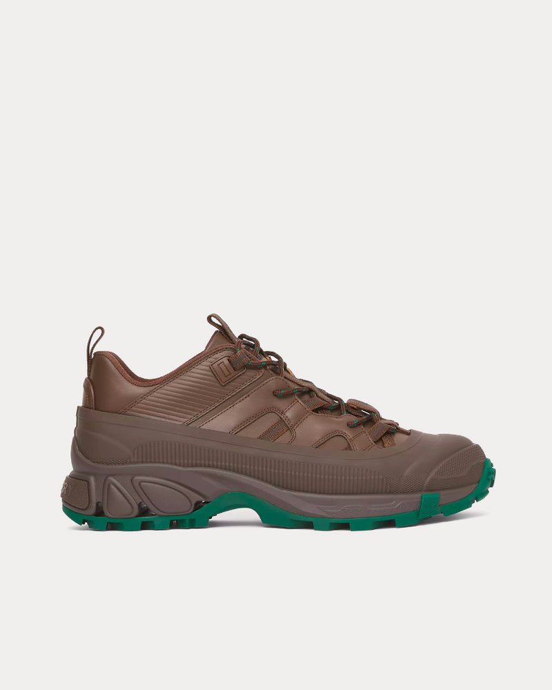 Burberry Arthur Leather Dark Mocha / Green Low Top Sneakers - 1