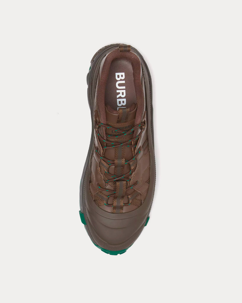 Burberry Arthur Leather Dark Mocha / Green Low Top Sneakers - 2