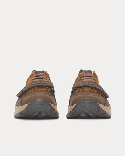 Burberry Leather, Suede & Check Dark Mocha Low Top Sneakers - 3