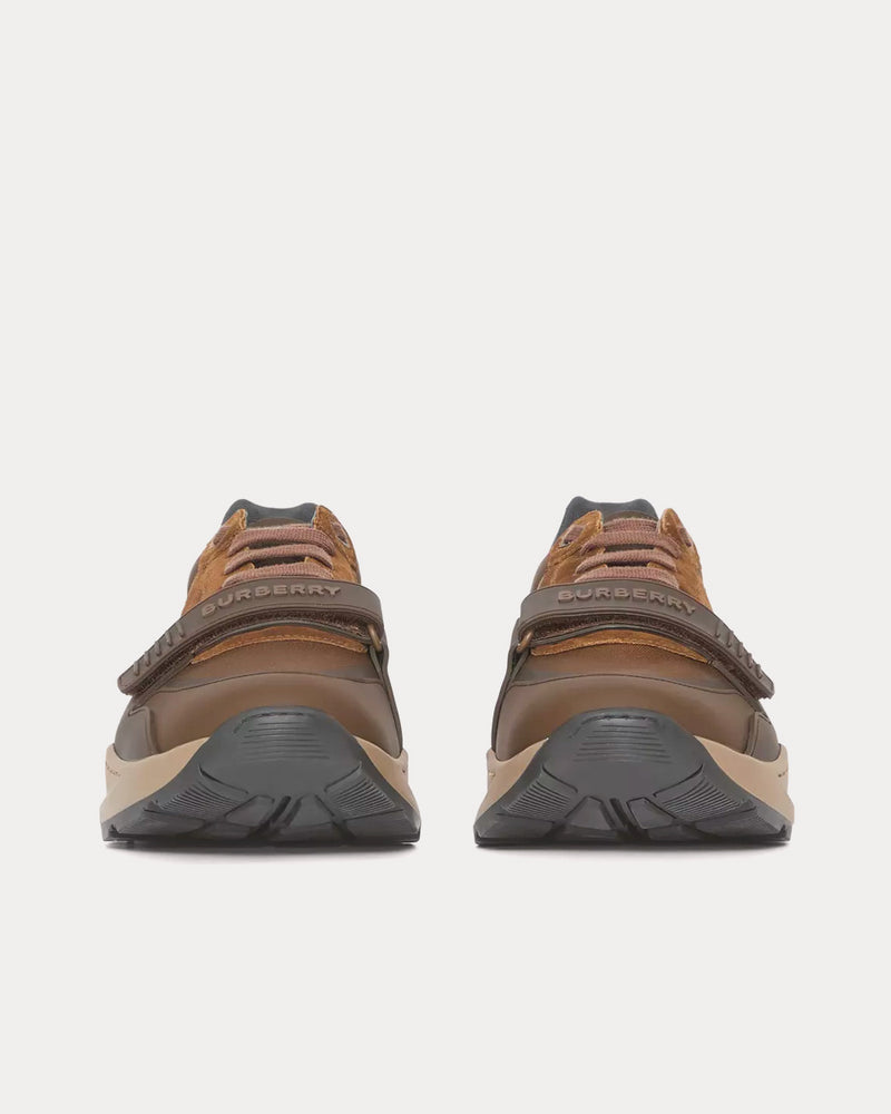 Burberry Leather, Suede & Check Dark Mocha Low Top Sneakers - 3