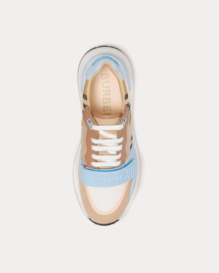 Burberry Check Cotton, Canvas & Leather Pale Blue / Soft Fawn Low Top Sneakers - 2