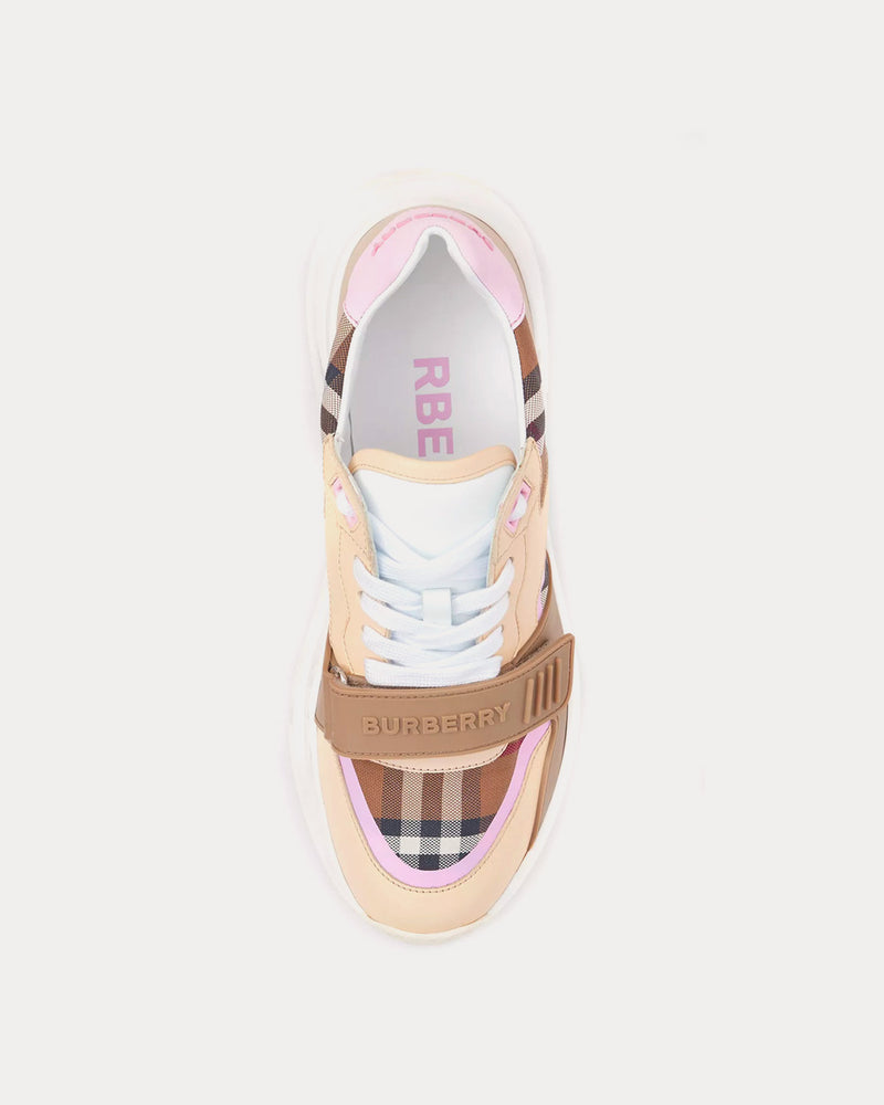 Burberry Women's Check Cotton and Leather Birch Brown Pink Low