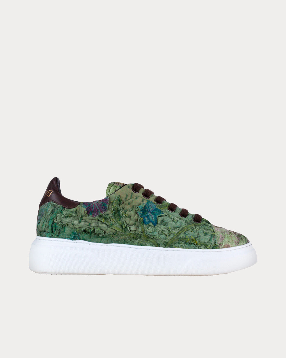 By Walid - Round Toe Lace Up Green Low Top Sneakers
