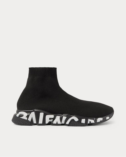 Balenciaga Speed Sock Logo-Print Stretch-Knit Slip-On  Black high top sneakers - 1