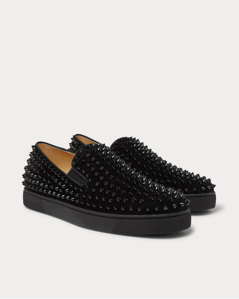 Christian Louboutin Roller-Boat Spiked Suede Slip-On  Black slip on sneakers - 2