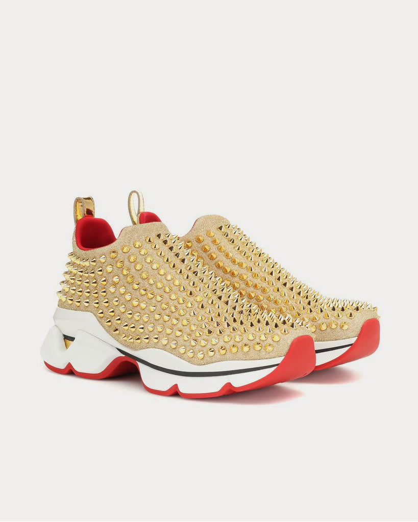 Christian Louboutin Spike Sock Donna Gold Low Top Sneakers - Sneak