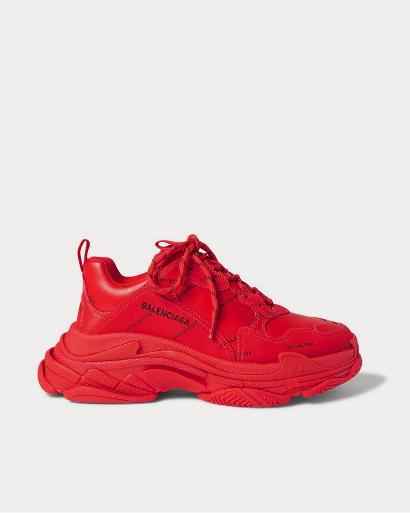 Balenciaga Triple S Logo-Print Faux Leather Red low top sneakers