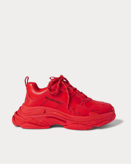 Balenciaga Triple S Logo-Print Faux Leather  Red low top sneakers - 1