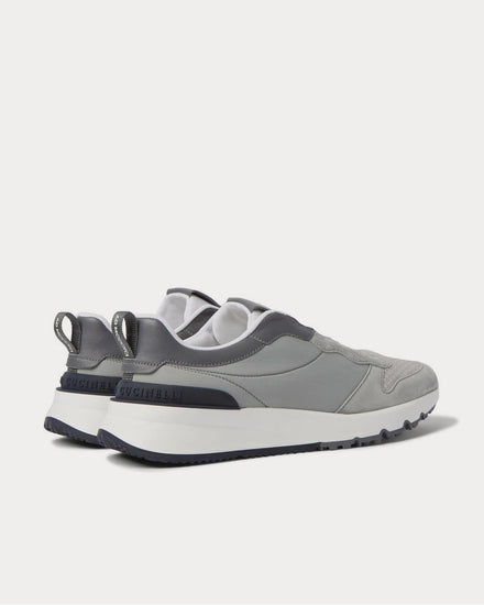 Brunello Cucinelli Leather-Trimmed Suede, Neoprene and Mesh  Gray low top sneakers - 3
