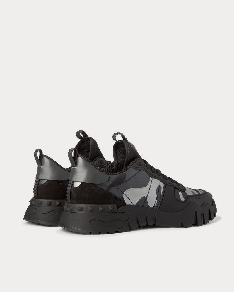 Valentino Rockrunner Plus Camouflage-Print Rubber, Suede and Canvas  Black low top sneakers - 3