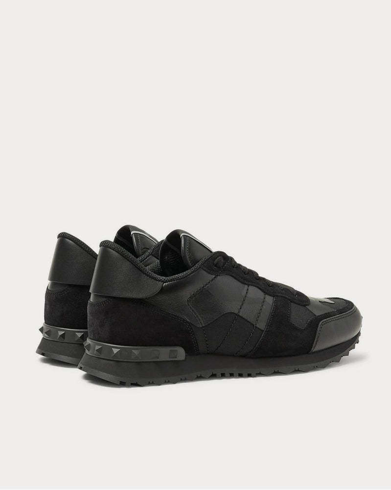 Valentino Rockrunner Camouflage-Print Canvas, Leather and Suede  Black low top sneakers - 4