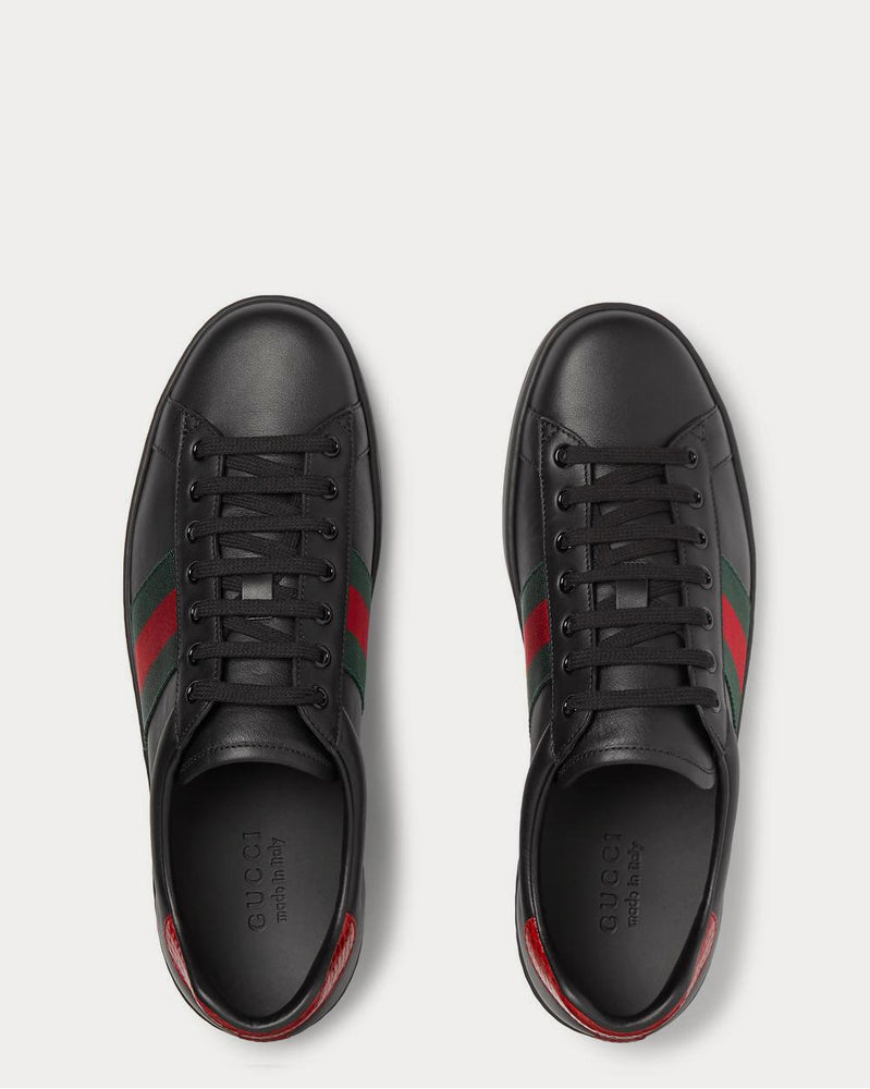 Gucci Ace Watersnake-Trimmed Leather  Black low top sneakers - 6