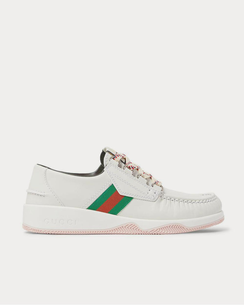 Gucci Striped Webbing-Trimmed Leather  White low top sneakers - 1