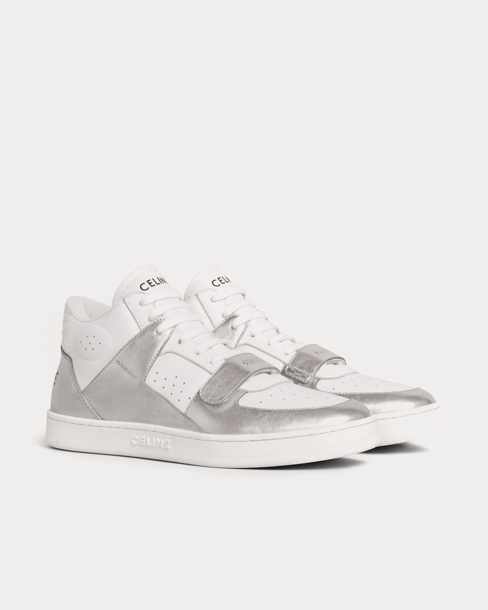 Celine - CT-02 Mid With Scratch In Calfskin Optic White / Silver High Top Sneakers