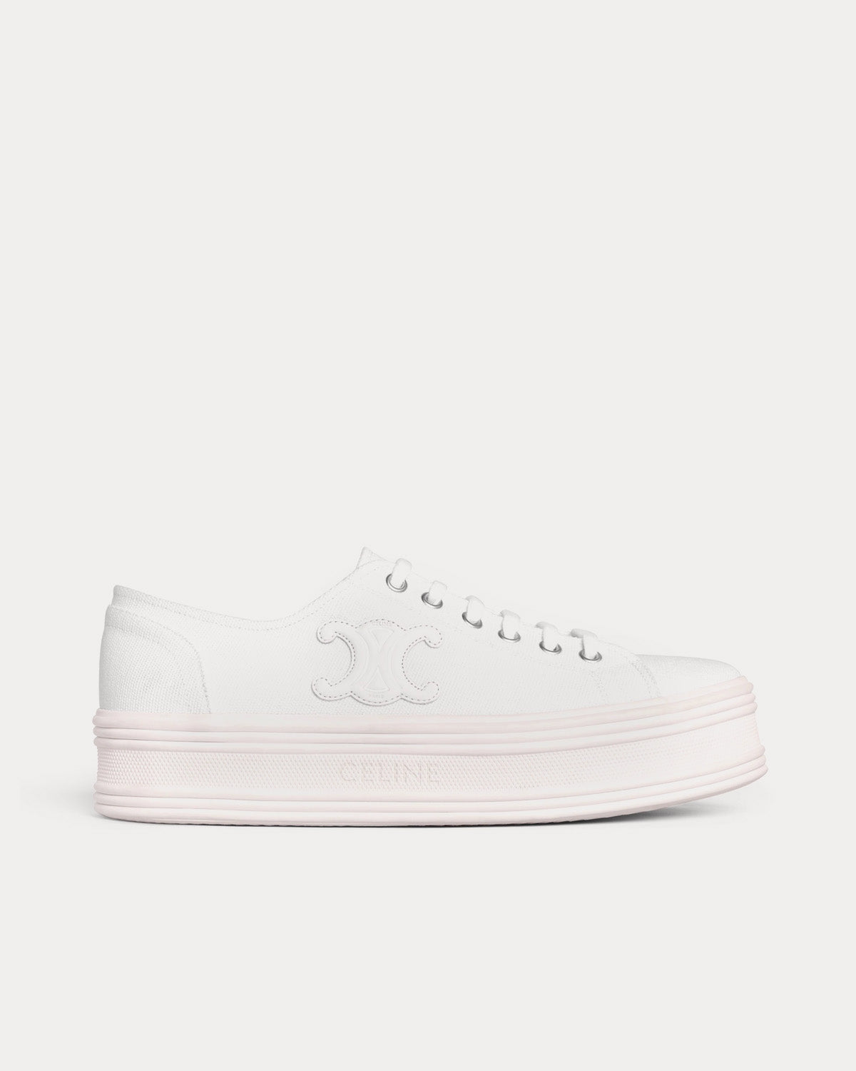 Celine - Jane Lace-Up Canvas & Calfskin Optic White Low Top Sneakers