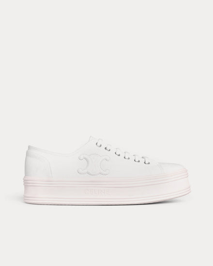 Celine Jane Lace-Up Canvas & Calfskin Optic White Low Top Sneakers - 1