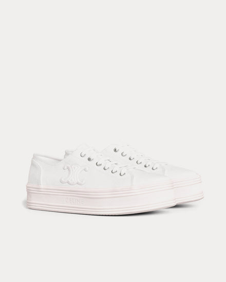 Celine Jane Lace-Up Canvas & Calfskin Optic White Low Top Sneakers - 2