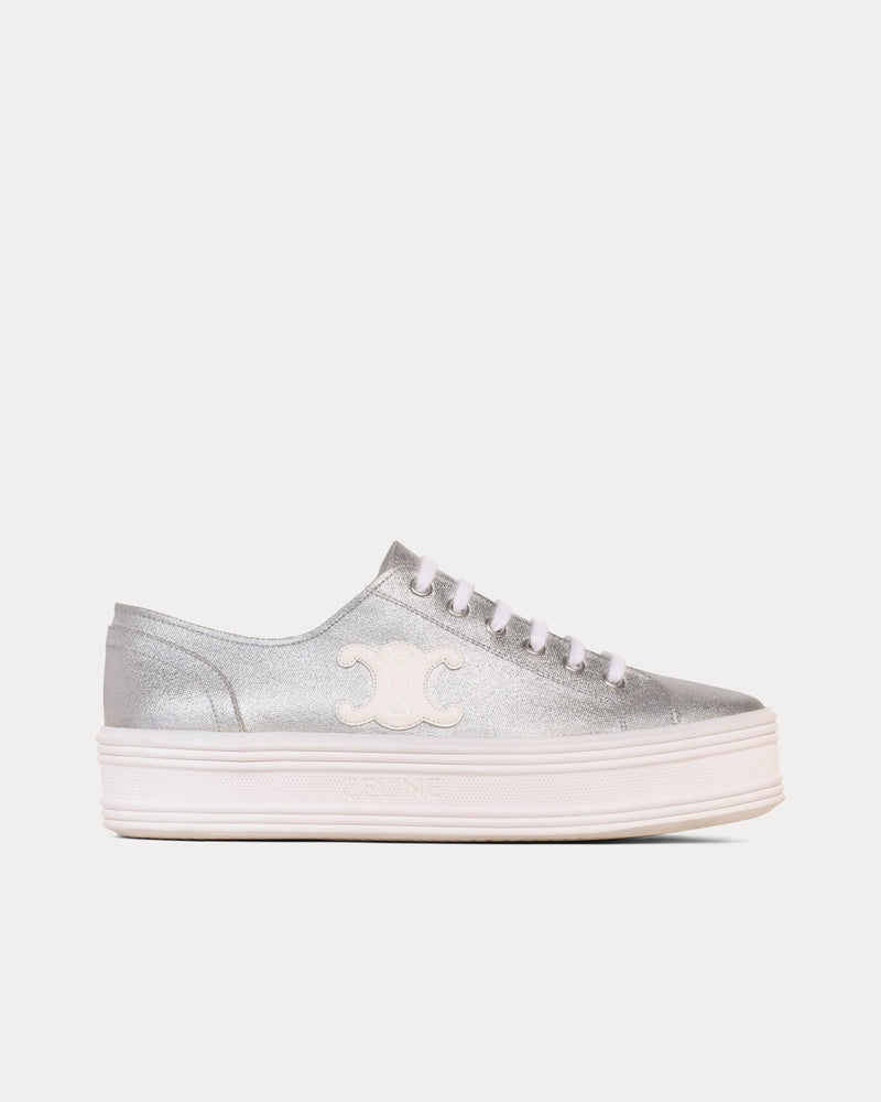 Celine Jane Lace-Up Silver Low Top Sneakers - 1