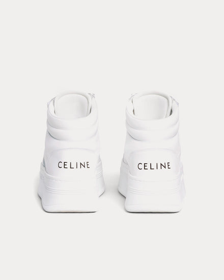 Celine Mid Block Wedge Scratch Calfskin Optic White Mid Top Sneakers - 3