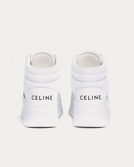 Celine Mid Block Wedge Scratch Calfskin Optic White / Red / Blue Mid Top Sneakers - 3