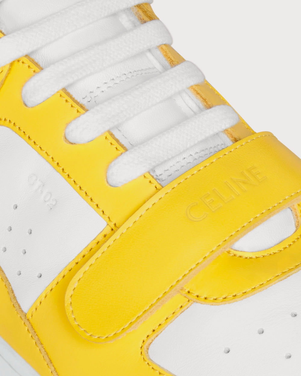 Celine - CT-02 Optic White / Bright Yellow Mid Top Sneakers
