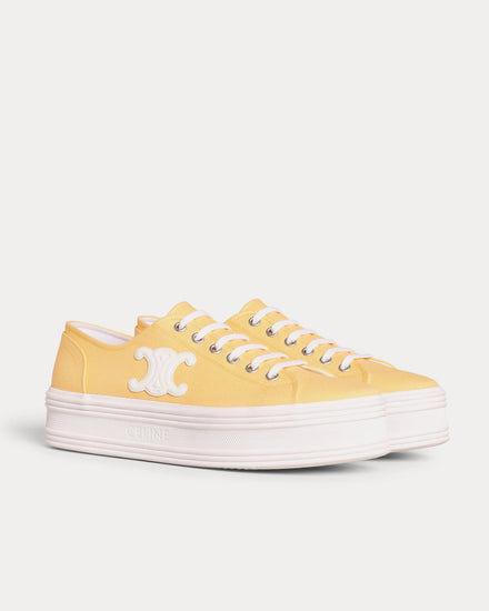 Celine Jane Lace-Up Canvas & Calfskin Yellow Low Top Sneakers - 2