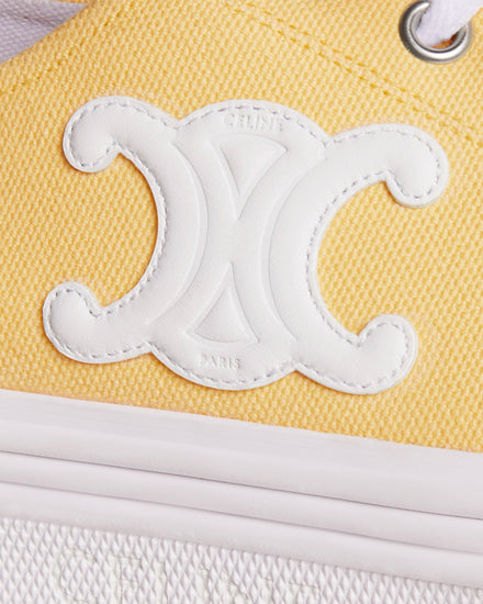Celine Jane Lace-Up Canvas & Calfskin Yellow Low Top Sneakers - 4
