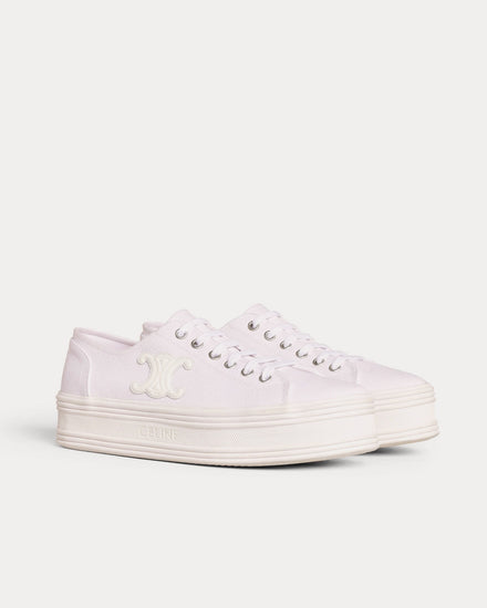Celine Women's Jane Lace-Up Canvas & Calfskin White Low Top