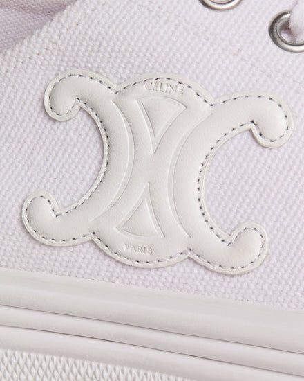 Celine Women's Jane Lace-Up Canvas & Calfskin White Low Top Celine Women's Jane Lace-Up Canvas & Calfskin White Low Top