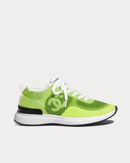 Chanel Denim & Suede Calfskin Neon Yellow Low Top Sneakers - 1