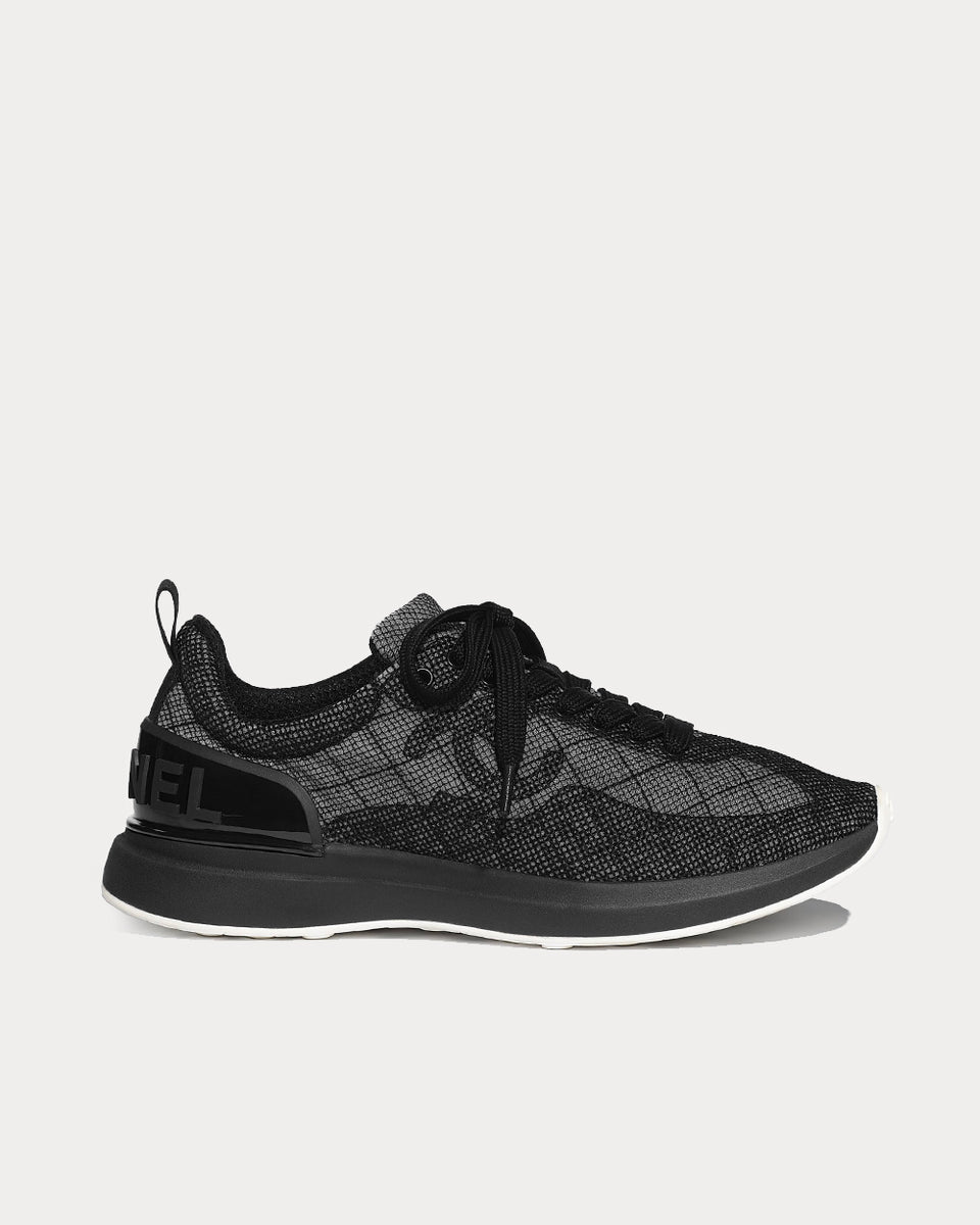 Chanel Embroidered Mesh Black Low Top Sneakers