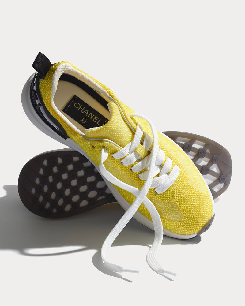 Chanel Embroidered Mesh Yellow Low Top Sneakers - 4