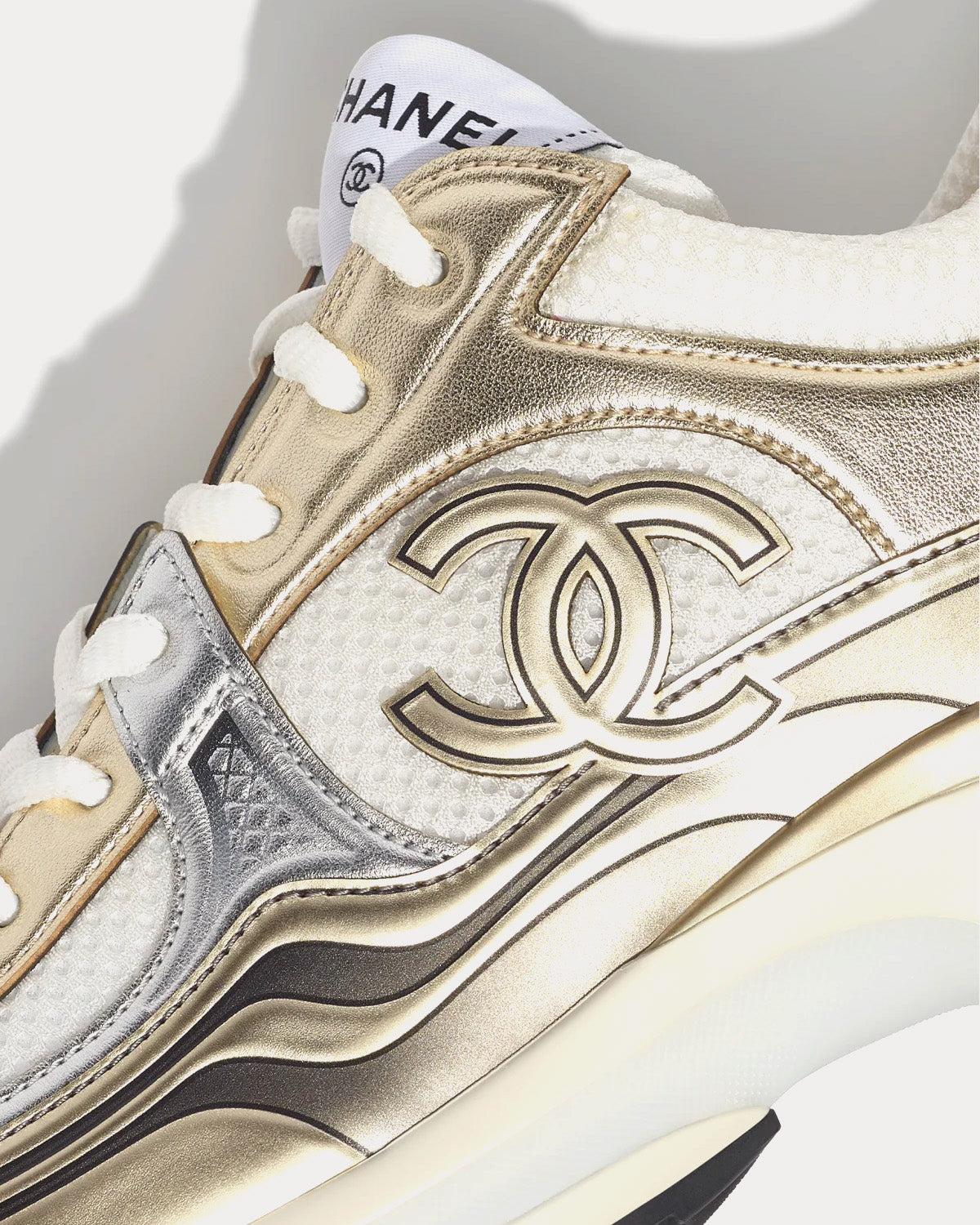 Chanel Fabric Laminated White Gold Silver Low Top Sneakers Sneak chanel-fabric-laminated-white-gold-silver-low-top-sneakers-sneak