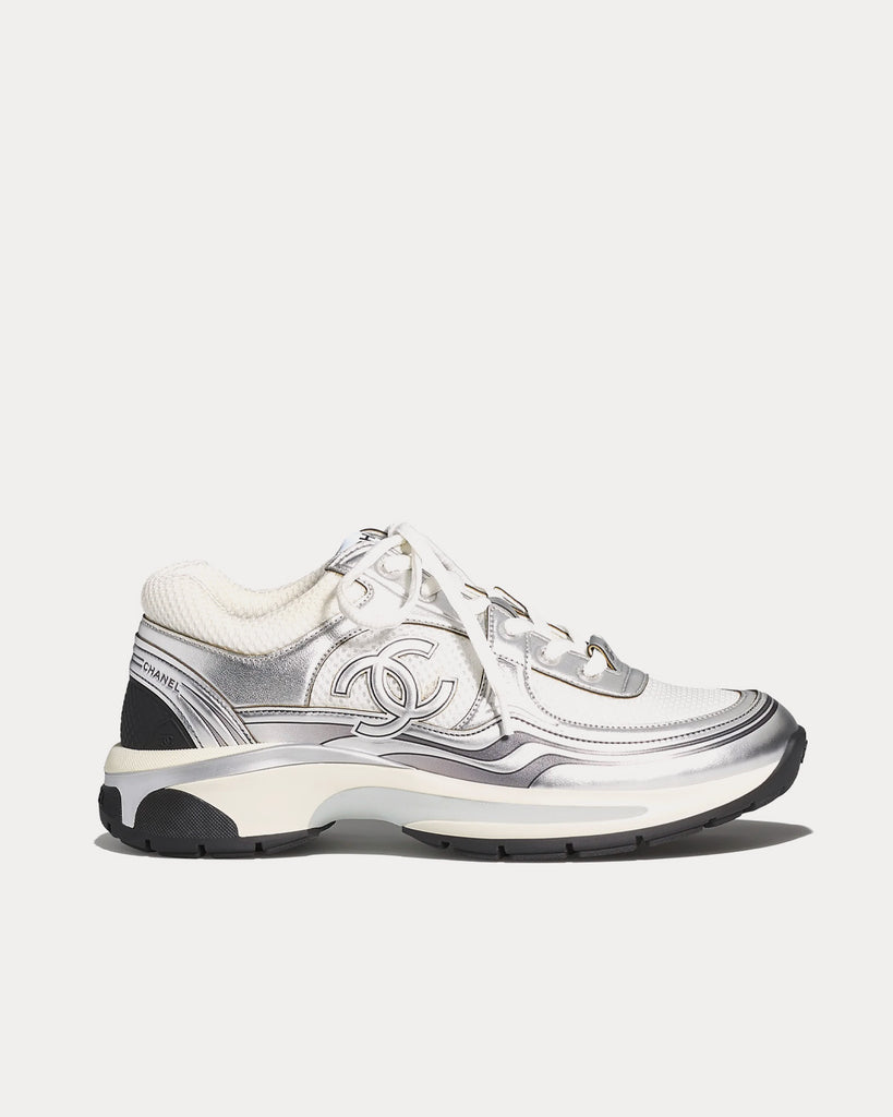 Chanel Fabric & Laminated White & Silver Low Top Sneakers - Sneak in Peace